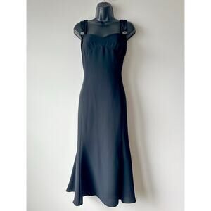 Vintage 2000s Black Formal Dress Minimalist Midi Evening Gown Open Back Size M